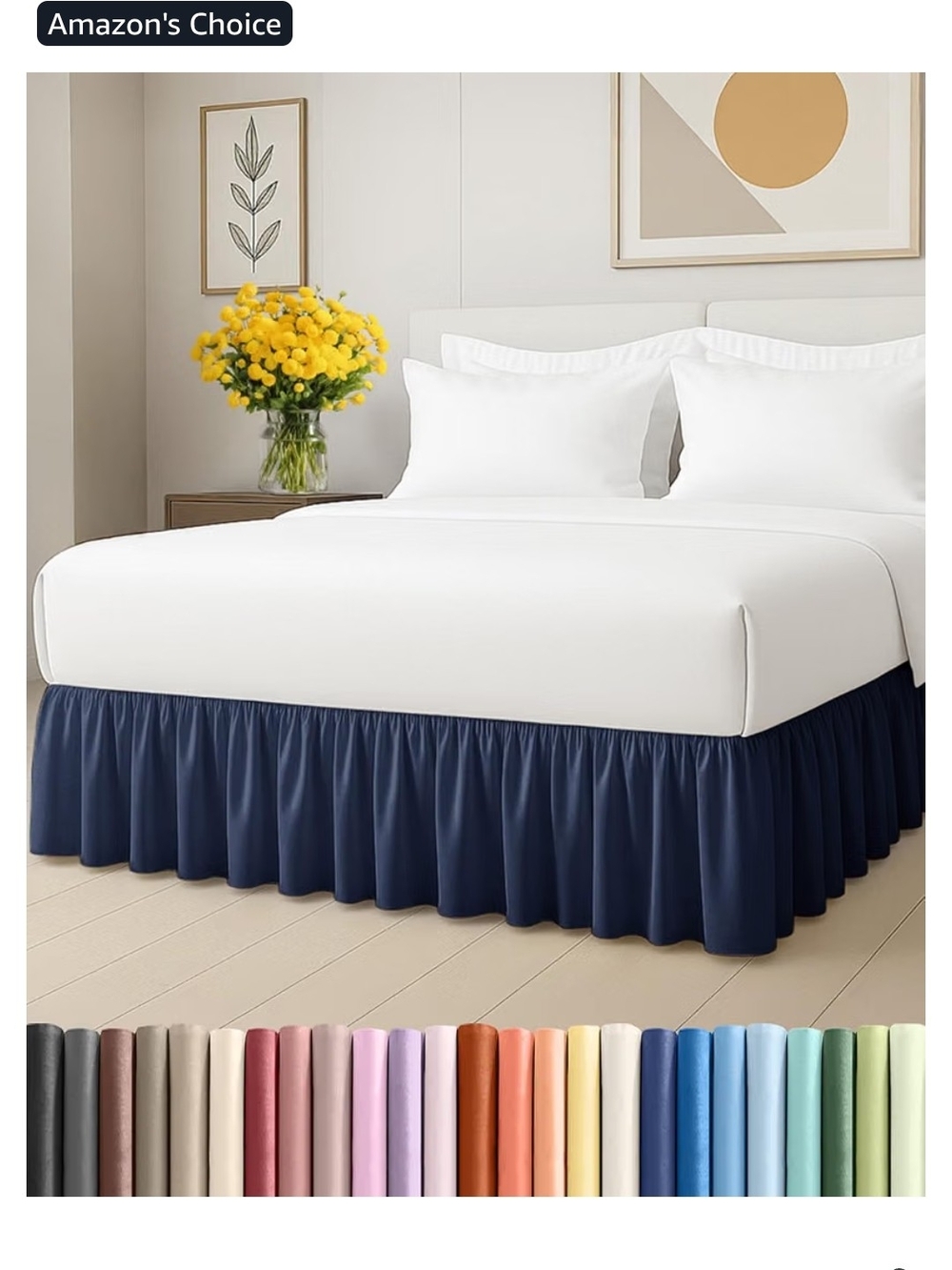 Bedskirt - Queen - Ruffled - 12 Inch Drop - Navy